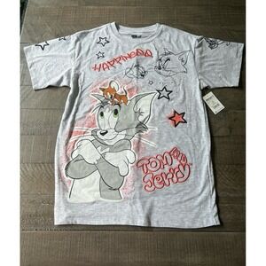 Tom‎ and Jerry Women's Embroidered  Graphic  Print T- Shirt Grey Size XS